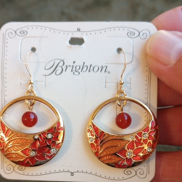 Brighton Jewelry - Brighton Gold and Orange Floral Earrings